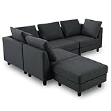 LOWYA （ロウヤ） ソファ レイアウト自在 男性でもゆったりサイズ 天然木フレーム ファブリック ロータイプ クッション2個付き 4人掛け チャコールグレー