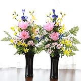 山久 ガーベラとリリーの仏様の花束一対 花器付セット ピンク 1107-0604k-pk （CT触媒加工）【シルクフラワー】【造花】