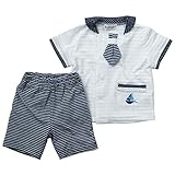 《初夏盛夏対応》(日本製) Pample Mousse(パンプルムース) 上衣天竺ジャガードボーダー柄+天竺ボーダー柄五分丈パンツセーラースーツ 80cm /OW NO.DP-72509