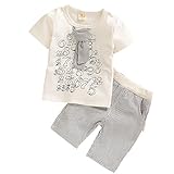 【SEBLES】ベビー 赤ちゃん 男の子 女の子 ユニセックス 半袖 ナンバー プリント 無地 ボーダー パンツ ボトムス ツーピース セット コットン 綿 初夏 夏 春(グレー,80cm)