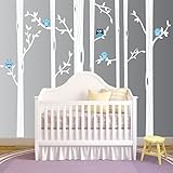 Nursery Birch Tree Wall Decal Set With Owl Birds Forest Vinyl Sticker, Birch Tree Wall Decal, Birch 