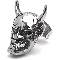 [silver KYASYA]ステンレス 鬼面 スタッドピアス メンズ 般若 お面 ピアス イヤリング 金属アレルギー対応 片耳用1点 18G