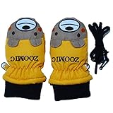 2017年 ZOOMIC 顔アップリケ スノー手袋 防寒衣料 撥水加工 ミトングローブ イエロー◇1-2才寸