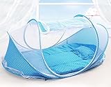 ENMNM 蚊帳 ベビー ３点セット かや ベビーベッド用　ベビー蚊帳 ワンタッチ式　底付き ワンタッチ ベビー用蚊帳ベッド ムカデ対策 蚊帳 赤ちゃん 虫よけネット コンパクト 折りたたみ (ブルー