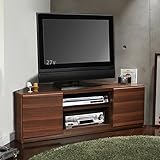 背面収納鏡面テレビボード≪ROBIN CORNERロビン コーナー≫配線スッキリ収納、隠しキャスター付き (ウォールナット)