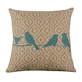 Hatop 18 x 18 inches Forest Blue Bird Yellow Ikat Geometry Burlap Pillow Cover by Hatop