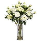 Nearly Natural 1231-WH Giant Peony Silk Flower Arrangement, White [並行輸入品]
