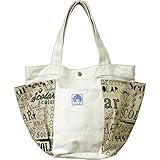 レディース ScoLar スカラー サイドポケット プリント トートバッグ キャンバス 大きめ A4 マザーズバッグ ロゴ かばん 通勤 通学 行楽 買い物 (05 アイボリー)