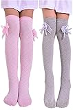 [ソミラ] SOMILA キッズ ハイソックス ガールズ 靴下 2足セット 蝶結び フォーマル 入学式 卒業式 冠婚葬祭 可愛い 女の子 グレー＆ピンク