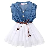 eshion Girls Kids Toddlersデニムとチュールステッチマルチレイヤチュチュドレス2 – 9y カラー: ホワイト