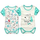 kinokoo ベビー服 女の子 男の子 新生児 赤ちゃん 半袖ロンパース 春夏100%綿製 2点セット baby clothes 出産祝い かわいい かっこいい (9m, 01)