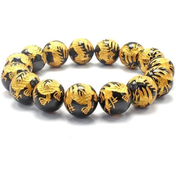 Amazon | お守り開運 金彫り タイガーアイ 龍神 ブレスレット 皇帝龍