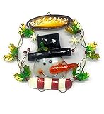 Christmas Holiday Door Wall Decor Snowman Welcome Sign Wreath Metal Glass Multicolor Indoor or Outdo