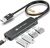 NOVOO スリム設計 4-in-1 USB ハブ 3.0 60cm延長ケーブル付き5V/2A 電源ポート 3.0 4高速ポート 5Gbps