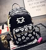 かわいい 猫足跡柄 デイバック リュック 通学/通勤/ レディース リュック 猫足跡柄ショルダーバッグ (ブラック) [並行輸入品]