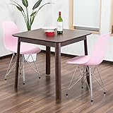 【イームズダイニング3点セット 体に馴染むイームズチェア(スチール DSR) 2人用】 お洒落なデザイナーズ食卓セット(チャールズ・レイ・イームズ) 落ち着いたテーブル 80cm幅 (ピンク色)