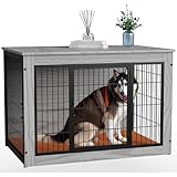 Alebert 犬 ケージ ペットケージ 木製家具調 犬サークル 大中型犬用 サークル 室内 犬 ゲージ ウッディサークル インテリア調 毛布付き 頑丈 オシャレ (グレー, Lサイズ)