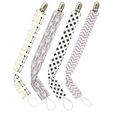 hibote 4枚組おしゃぶりホルダー ベビー 無毒 プリントのリボン グリップ かわいい 落下防止 紛失防止 28cm