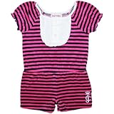 ジューシークチュール(JUICY COUTURE)女の子用ピンクボーダーパイル地半袖ロンパース 6-12months 6ヶ月-12ヶ月用 75cm タオル地ジャンプスーツ,出産祝い [並行輸入品]