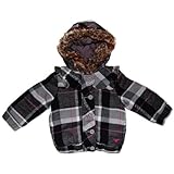ROXY(ロキシー)【黒&グレーチェックファーフード付ジャケット】女の子用ファー付パーカー防寒アウター 12months 12ヶ月用 80cm 出産祝いギフト,プレゼント,【並行輸入】