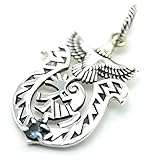 [シルバーワン] シルバー925 イーグル 馬蹄 ココペリ ペンダントトップ メンズ ku (鷹 ホースシュー ロンドンブルートパーズ charm)