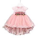 Liebeye 女の子プリンセスドレス　ノースリーブ　ウエストフラワー　ふわふわ　ギフト　ファッショナブル　ラウンドカラー　レース　ドレス　スカート ピンク 73cm