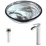 Mezzoシリーズdeco-glassシンクでエメラルドWispキー付き蛇口in Brushedニッケル