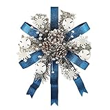 Festive blue winter snowflakes PineconesメタルBow 18 "ドア装飾、マルチカラー