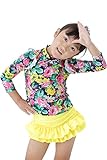 【Peach Kids】花柄ラッシュガード 黄色 ピンク 女の子 水着 セパレート スカート ガールズ 子供用 女児 キッズ ガーリー 海水浴 プール 紫外線 日焼け 対策 (M, イエロー)