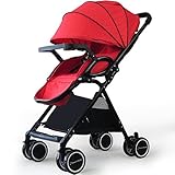 高い風景のベビーベビーカーはリクライニング軽量折りたたみベビーカート、紫/紺/赤、66 * 51 * 94センチメートル座ることができます ( Color : Red )