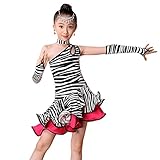 女児 ラテンダンス 練習 演出服 社交ダンス衣装 縞柄 コスチューム ラテンダンス衣装 ドレス ネックレス アームカバー 3点セット (160, ブラック)