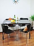 4人用  8mm厚　強化ガラスダイニングテーブル+セブンチェア4脚付き　5点セット　ブラック(黒）120x75cm