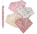 Baby Bandana Drool Bibs for girls, Organic Cotton Bibs, with Free Matching Pacefier Clip Elegante Se