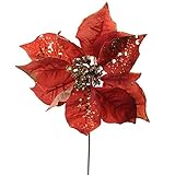 工場直接クラフトのグループ12 Festive銅ベルベット人工ポインセチアStems with Gold Glitterアクセントホーム装飾、クラフト用および表示