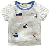 Plus Nao(プラスナオ) Tシャツ 半袖 カットソー トップス 夏 子供服 男の子 キッズ マリン 船 ボーダー 白 ラウンドネック 80 90 100 110 ブルー 90