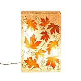 Glitzhome Autumn Leaves Lighted Frosted Glass Rectangle Vase [並行輸入品]