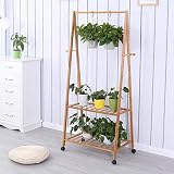 竹のフラワーラック、2つの層、屋内と屋外の植物棚、可動、サイズ：163 * 60 * 45CM（3サイズ）、竹色 (サイズ さいず : 80cm)