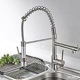 Fapully 100333N Contemporary Spring Single Handle Kitchen Sink Faucet with Pull Down Sprayer, Brushe