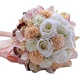 Abbieホームハンドメイドローズとひまわりリアルタッチ人工シルクフラワーのウェディングBouquets パープル D391
