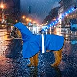 Weesiber 犬用レインコート- 防水調節可能な反射型犬のレインジャケット、軽量 通気性 帽子付 散歩用 防水 防風 着脱簡単 梅雨対策 小型犬中型犬大型犬用カッパ (青い, S)