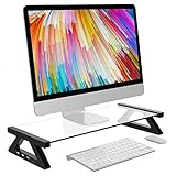 モニター台 デスクボード USBポート付き ガラス天板 キーボード収納 机上 卓上 (透明)