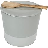 かもしか道具店 みその甕 おしゃれ 自家製味噌 保存 竹 しゃもじ みそのヘラ付 日本製 萬古焼 (白)