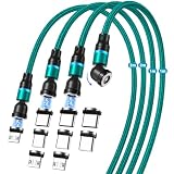 マグネット 充電ケーブル 3in1 USBケーブル JEEREE【4本セット 1ｍ/1ｍ/2ｍ/2ｍ】540°回転 充電専用ケーブル Type-C Micro USB タイプc 充電器 充電コード 磁石 磁気 コネクタ スマホ 充電 (グリーン)