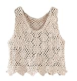 Qian qian ベスト レディース レース編み 透かし編み Vネック ノースリーブ 花柄 サマーニットトップス きれいめ カジュアル 透かし レトロ 編み風 着瘦せ 通気 チョッキ 通勤 (ベージュ)