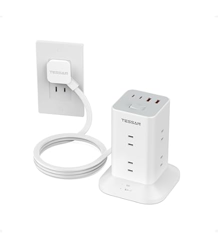 Amazon.co.jp: JIACHANタワー式電源タップ 縦コンセント 8AC充電口雷