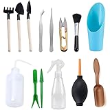 Metrmiss 14 Pieces Bonsai Set Succulent Garden Hand Tools with Mini Rake Bud & Leaf Trimmer Kit Shovel Planting Transplanting
