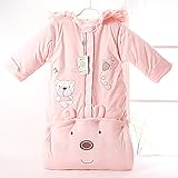 新生児ロンパース ベビー スリーパー 秋冬 0-3歳　カバーオール 寝袋 長袖取り外す 秋冬防寒グッズ 多機能 (ピンク)