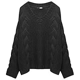 (スペース) spes ニット ザックリ ユッタリ ケーブル 編み 長 袖 セーター V ネック ユル フリー サイズ ローゲージ クロ 黒 black ブラック