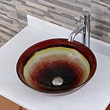 Eliteレインボーパターン強化ガラスバスルームシンク&クローム仕上げ蛇口