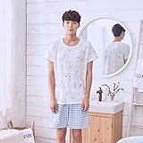 GAODUZI 夏の快適なコットンのドレスメンズとレディース半袖パジャマ格子サービススカート（パジャマ+ショーツ） (色 : マルチカラー まるちから゜, サイズ さいず : Men-l)